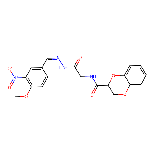(Z)-N-(2-(2-(4-methoxy-3-nitrobenzylidene)hydrazinyl)-2-oxoethyl)-2,3-dihydrobenzo[b][1,4]dioxine-2-carboxamide structure