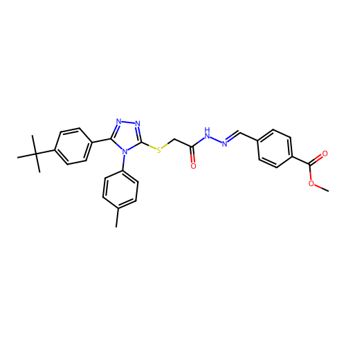 (E)-methyl 4-((2-(2-((5-(4-(tert-butyl)phenyl)-4-(p-tolyl)-4H-1,2,4-triazol-3-yl)thio)acetyl)hydrazono)methyl)benzoate structure