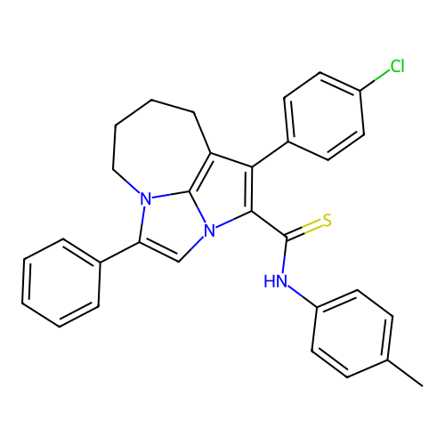 1-(4-chlorophenyl)-4-phenyl-N-(p-tolyl)-5,6,7,8-tetrahydro-2a,4a-diazacyclopenta[cd]azulene-2-carbothioamide structure