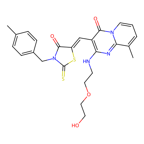 2-{[2-(2-hydroxyethoxy)ethyl]amino}-9-methyl-3-{(Z)-[3-(4-methylbenzyl)-4-oxo-2-thioxo-1,3-thiazolidin-5-ylidene]methyl}-4H-pyrido[1,2-a]pyrimidin-4-one structure