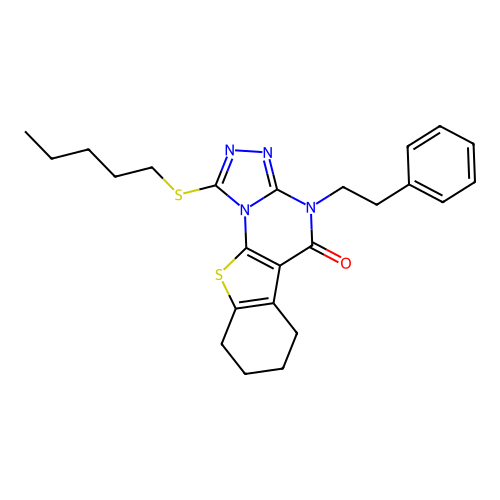1-(pentylsulfanyl)-4-(2-phenylethyl)-6,7,8,9-tetrahydro[1]benzothieno[3,2-e][1,2,4]triazolo[4,3-a]pyrimidin-5(4H)-one structure