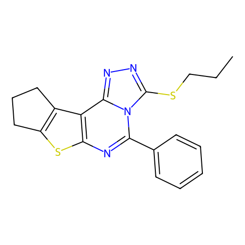 5-phenyl-3-(propylsulfanyl)-9,10-dihydro-8H-cyclopenta[4,5]thieno[3,2-e][1,2,4]triazolo[4,3-c]pyrimidine structure