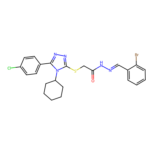 N'-[(E)-(2-bromophenyl)methylidene]-2-{[5-(4-chlorophenyl)-4-cyclohexyl-4H-1,2,4-triazol-3-yl]sulfanyl}acetohydrazide structure