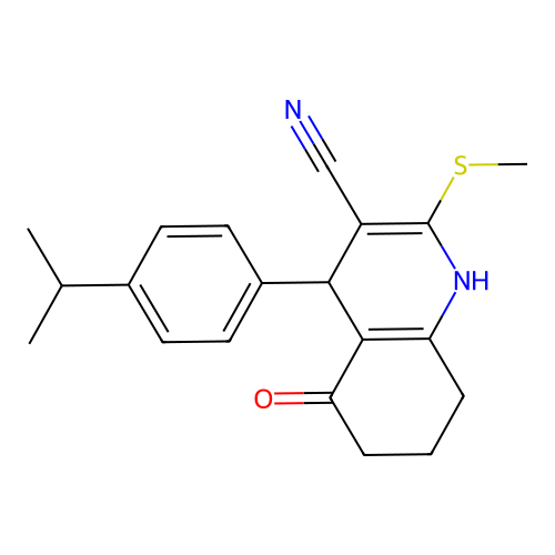 2-(methylsulfanyl)-5-oxo-4-[4-(propan-2-yl)phenyl]-1,4,5,6,7,8-hexahydroquinoline-3-carbonitrile structure