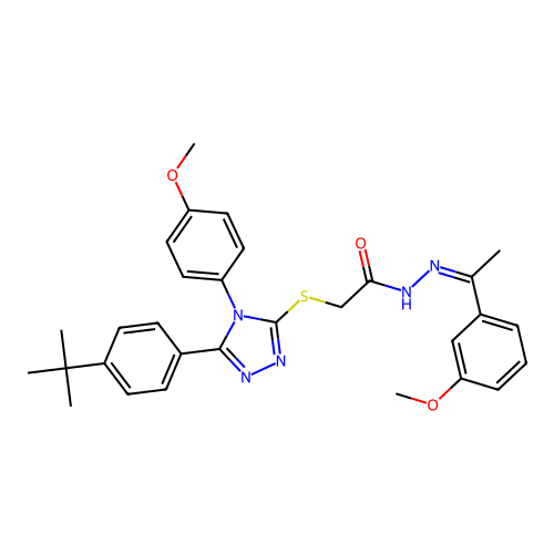 (Z)-2-((5-(4-(tert-butyl)phenyl)-4-(4-methoxyphenyl)-4H-1,2,4-triazol-3-yl)thio)-N'-(1-(3-methoxyphenyl)ethylidene)acetohydrazide structure