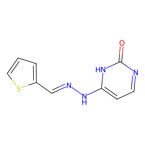 (E)-4-(2-(thiophen-2-ylmethylene)hydrazinyl)pyrimidin-2(1H)-one structure
