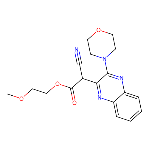 2-Methoxyethyl cyano[3-(morpholin-4-yl)quinoxalin-2-yl]acetate structure