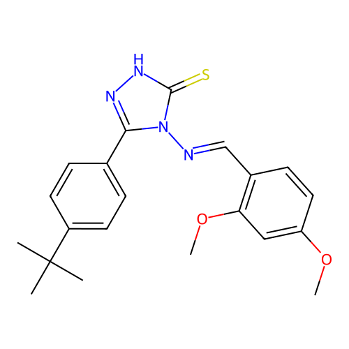 (E)-5-(4-(tert-butyl)phenyl)-4-((2,4-dimethoxybenzylidene)amino)-4H-1,2,4-triazole-3-thiol structure