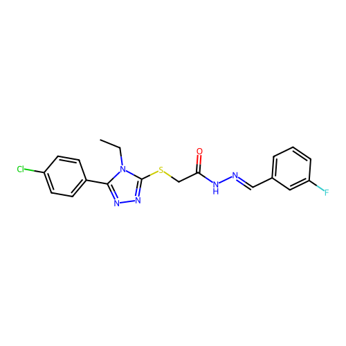 2-{[5-(4-chlorophenyl)-4-ethyl-4H-1,2,4-triazol-3-yl]sulfanyl}-N'-[(E)-(3-fluorophenyl)methylidene]acetohydrazide structure