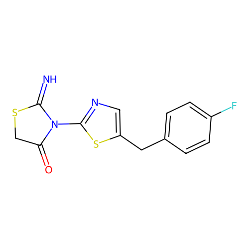 3-[5-[(4-Fluorophenyl)methyl]-1,3-thiazol-2-yl]-2-imino-1,3-thiazolidin-4-one structure