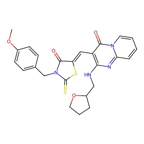 3-{(Z)-[3-(4-methoxybenzyl)-4-oxo-2-thioxo-1,3-thiazolidin-5-ylidene]methyl}-2-[(tetrahydrofuran-2-ylmethyl)amino]-4H-pyrido[1,2-a]pyrimidin-4-one structure