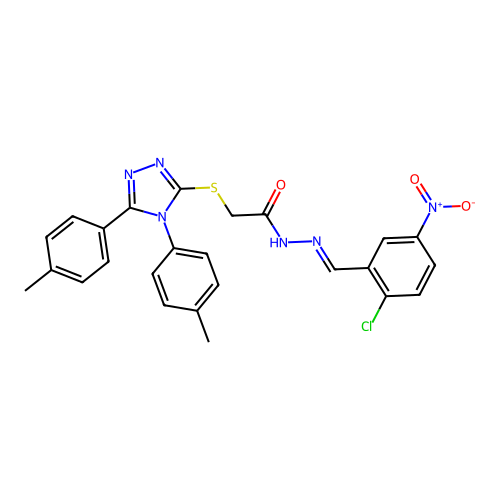 2-{[4,5-bis(4-methylphenyl)-4H-1,2,4-triazol-3-yl]sulfanyl}-N'-[(E)-(2-chloro-5-nitrophenyl)methylidene]acetohydrazide structure