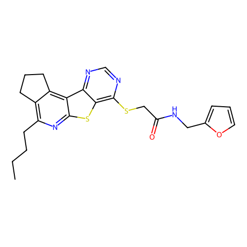 2-(4-Butyl-2,3-dihydro-1H-6-thia-5,8,10-triaza-cyclopenta[c]fluoren-7-ylsulfanyl)-N-furan-2-ylmethyl-acet amide structure