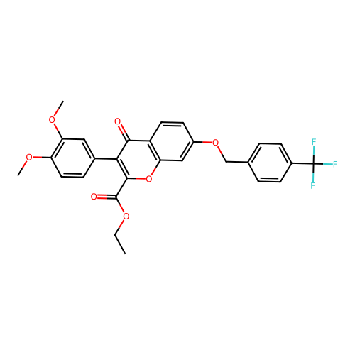 Ethyl 3-(3,4-dimethoxyphenyl)-4-oxo-7-[[4-(trifluoromethyl)phenyl]methoxy]chromene-2-carboxylate structure