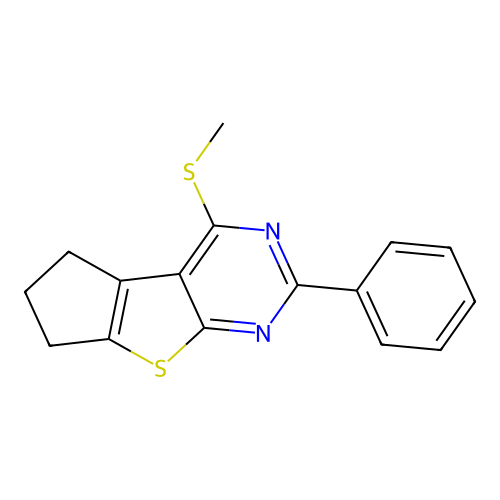 4-(methylsulfanyl)-2-phenyl-6,7-dihydro-5H-cyclopenta[4,5]thieno[2,3-d]pyrimidine structure