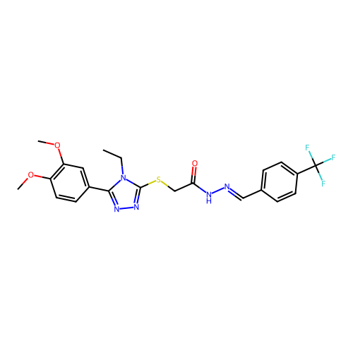 (E)-2-((5-(3,4-dimethoxyphenyl)-4-ethyl-4H-1,2,4-triazol-3-yl)thio)-N'-(4-(trifluoromethyl)benzylidene)acetohydrazide structure