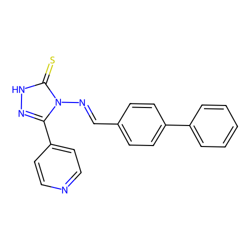 4-[(1E)-2-(4-phenylphenyl)-1-azavinyl]-5-(4-pyridyl)-1,2,4-triazole-3-thiol structure