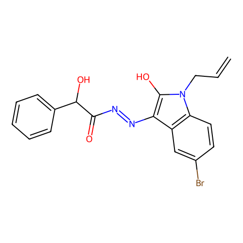 (E)-N'-(1-allyl-5-bromo-2-oxoindolin-3-ylidene)-2-hydroxy-2-phenylacetohydrazide structure