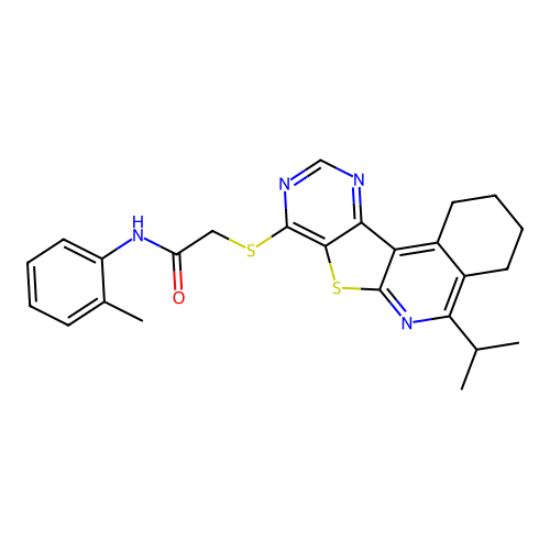 2-((5-isopropyl-1,2,3,4-tetrahydropyrimido[4',5':4,5]thieno[2,3-c]isoquinolin-8-yl)thio)-N-(o-tolyl)acetamide structure