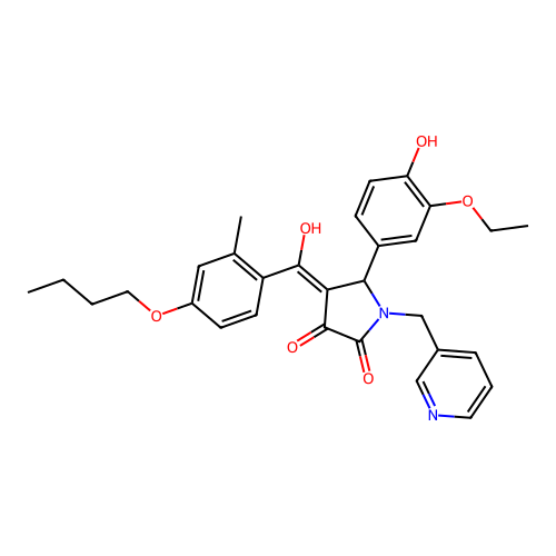 (4E)-4-[(4-butoxy-2-methylphenyl)-hydroxymethylidene]-5-(3-ethoxy-4-hydroxyphenyl)-1-(pyridin-3-ylmethyl)pyrrolidine-2,3-dione structure