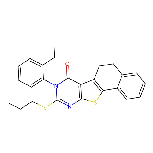 8-(2-ethylphenyl)-9-(propylsulfanyl)-5,8-dihydronaphtho[2',1':4,5]thieno[2,3-d]pyrimidin-7(6H)-one structure