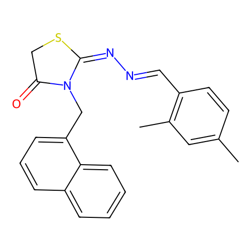(E)-2-((E)-(2,4-dimethylbenzylidene)hydrazono)-3-(naphthalen-1-ylmethyl)thiazolidin-4-one structure