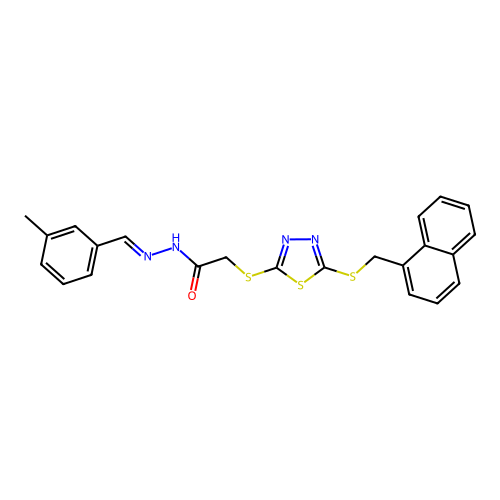 (E)-N'-(3-methylbenzylidene)-2-((5-((naphthalen-1-ylmethyl)thio)-1,3,4-thiadiazol-2-yl)thio)acetohydrazide structure