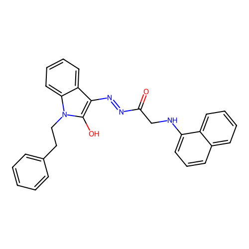 (Z)-2-(naphthalen-1-ylamino)-N'-(2-oxo-1-phenethylindolin-3-ylidene)acetohydrazide structure