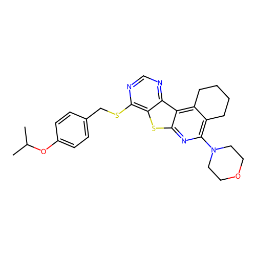 4-(8-((4-isopropoxybenzyl)thio)-1,2,3,4-tetrahydropyrimido[4',5':4,5]thieno[2,3-c]isoquinolin-5-yl)morpholine structure