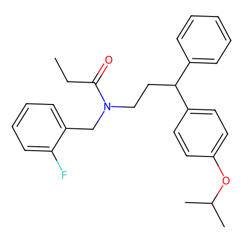 N-(2-fluorobenzyl)-N-(3-(4-isopropoxyphenyl)-3-phenylpropyl)propionamide structure