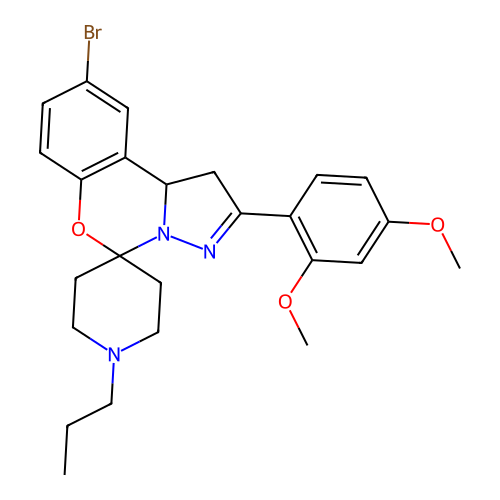 9'-bromo-2'-(2,4-dimethoxyphenyl)-1-propyl-1',10b'-dihydrospiro[piperidine-4,5'-pyrazolo[1,5-c][1,3]benzoxazine] structure