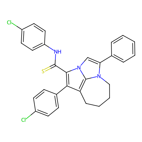 N,1-bis(4-chlorophenyl)-4-phenyl-5,6,7,8-tetrahydro-2a,4a-diazacyclopenta[cd]azulene-2-carbothioamide structure