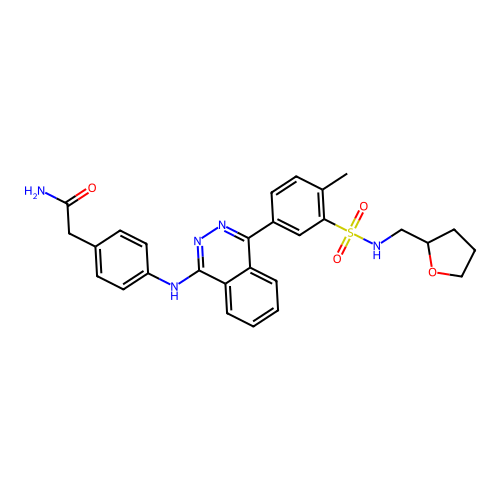 2-{4-[(4-{4-methyl-3-[(tetrahydrofuran-2-ylmethyl)sulfamoyl]phenyl}phthalazin-1-yl)amino]phenyl}acetamide structure