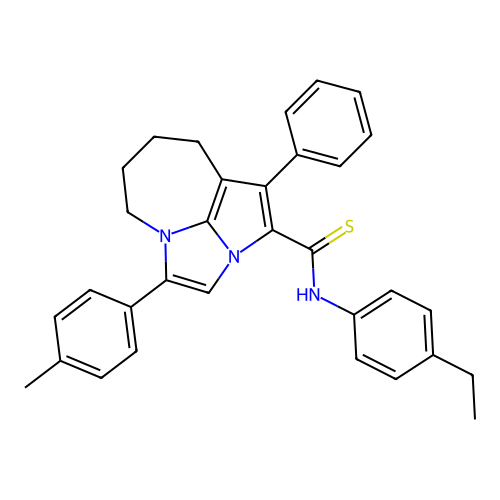 N-(4-ethylphenyl)-1-phenyl-4-(p-tolyl)-5,6,7,8-tetrahydro-2a,4a-diazacyclopenta[cd]azulene-2-carbothioamide structure