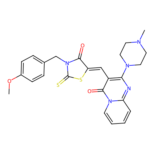 3-{(Z)-[3-(4-methoxybenzyl)-4-oxo-2-thioxo-1,3-thiazolidin-5-ylidene]methyl}-2-(4-methylpiperazin-1-yl)-4H-pyrido[1,2-a]pyrimidin-4-one structure