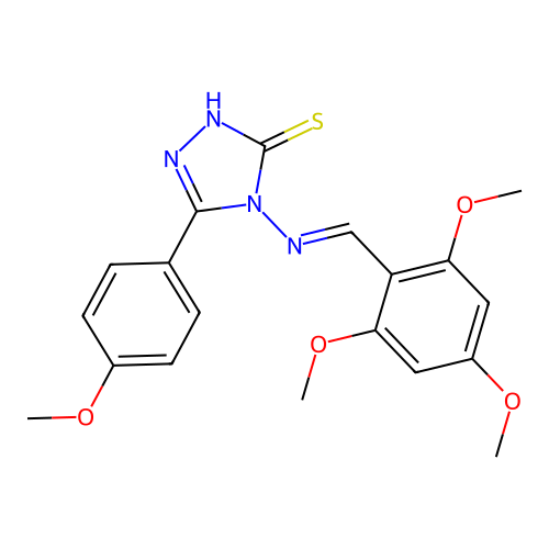 (E)-5-(4-methoxyphenyl)-4-((2,4,6-trimethoxybenzylidene)amino)-4H-1,2,4-triazole-3-thiol structure