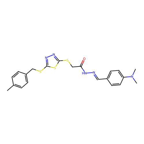 (E)-N'-(4-(dimethylamino)benzylidene)-2-((5-((4-methylbenzyl)thio)-1,3,4-thiadiazol-2-yl)thio)acetohydrazide structure