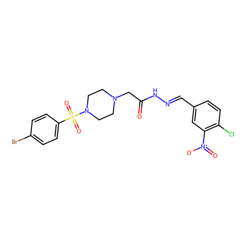 2-[4-(4-bromophenyl)sulfonylpiperazin-1-yl]-N-[(E)-(4-chloro-3-nitrophenyl)methylideneamino]acetamide structure