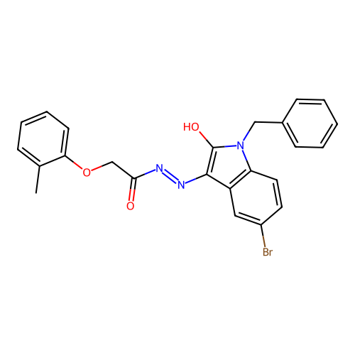 (Z)-N'-(1-benzyl-5-bromo-2-oxoindolin-3-ylidene)-2-(o-tolyloxy)acetohydrazide structure