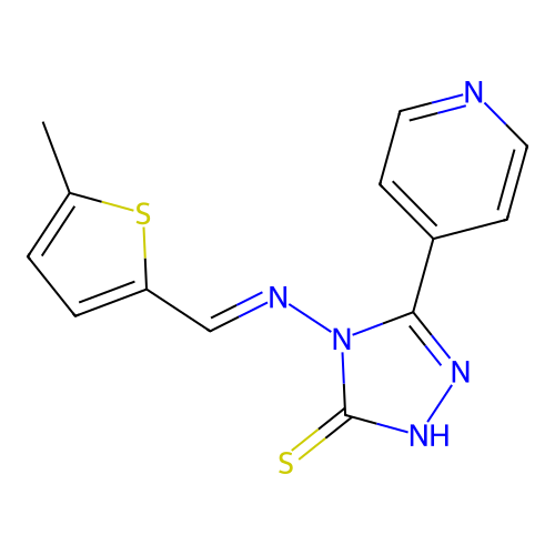 4-[(E)-(5-methylthiophen-2-yl)methylideneamino]-3-pyridin-4-yl-1H-1,2,4-triazole-5-thione structure