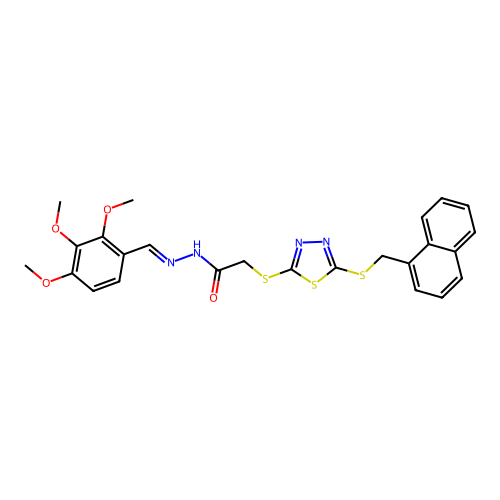2-({5-[(naphthalen-1-ylmethyl)sulfanyl]-1,3,4-thiadiazol-2-yl}sulfanyl)-N'-[(E)-(2,3,4-trimethoxyphenyl)methylidene]acetohydrazide structure