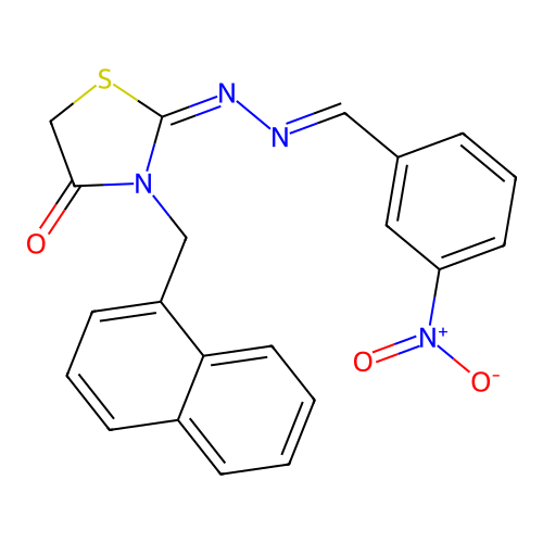 (E)-3-(naphthalen-1-ylmethyl)-2-((E)-(3-nitrobenzylidene)hydrazono)thiazolidin-4-one structure