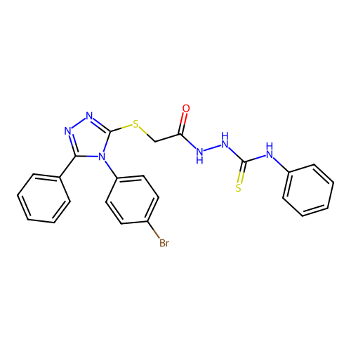 2-({[4-(4-bromophenyl)-5-phenyl-4H-1,2,4-triazol-3-yl]sulfanyl}acetyl)-N-phenylhydrazinecarbothioamide structure