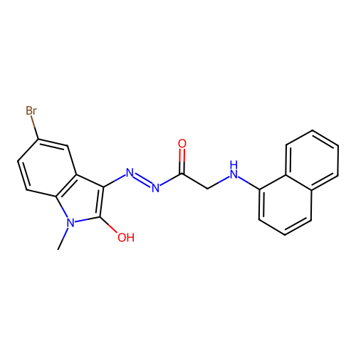 N'-[(3Z)-5-bromo-1-methyl-2-oxo-1,2-dihydro-3H-indol-3-ylidene]-2-(naphthalen-1-ylamino)acetohydrazide (non-preferred name) structure
