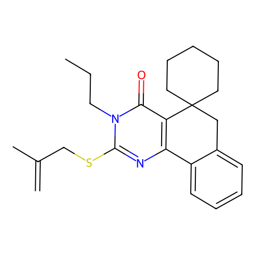 2-((2-methylallyl)thio)-3-propyl-3H-spiro[benzo[h]quinazoline-5,1'-cyclohexan]-4(6H)-one structure