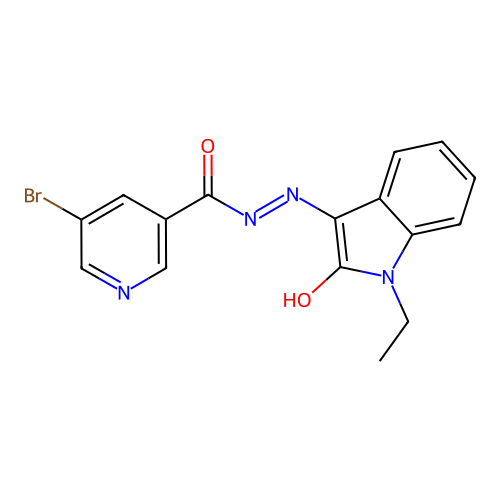 (Z)-5-bromo-N'-(1-ethyl-2-oxoindolin-3-ylidene)nicotinohydrazide structure