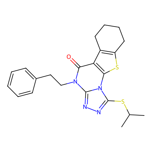 1-(isopropylthio)-4-phenethyl-6,7,8,9-tetrahydrobenzo[4,5]thieno[3,2-e][1,2,4]triazolo[4,3-a]pyrimidin-5(4H)-one structure