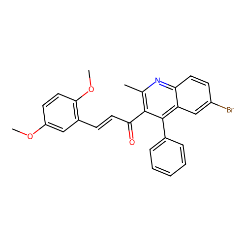 (E)-1-(6-bromo-2-methyl-4-phenylquinolin-3-yl)-3-(2,5-dimethoxyphenyl)prop-2-en-1-one structure