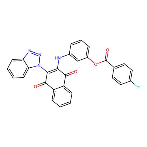 [3-[(3-benzotriazol-1-yl-1,4-dioxo-naphthalen-2-yl)amino]phenyl] 4-fluorobenzoate structure