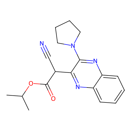 Propan-2-yl 2-cyano-2-(3-pyrrolidin-1-ylquinoxalin-2-yl)acetate structure